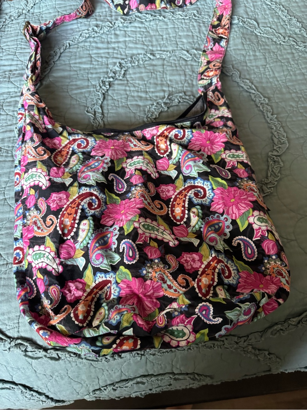 Floral Paisley Crossbody Shoulder slouch Bag - Pink/Black
